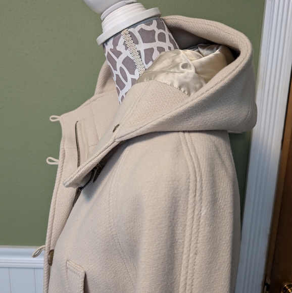 J.Crew Stadium Cloth Italian Wool cream hooded Coat Women's 10 by Nello Gori - Picture 2 of 13